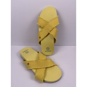 NWOT Vionic Beach Panama Canvas Slip On Slides Size 9 Yellow Beach Sun